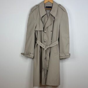 Vintage Trenchcoat Mens 46 Tall Beige Cotton Double Breast Long Classic 80s 90s